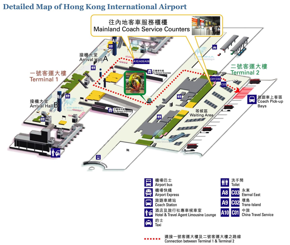 Hong Kong zemljevid letališča terminal 1 2