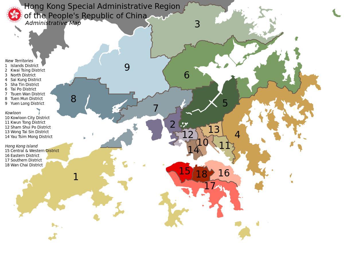 zemljevid Hong Kong soseskah