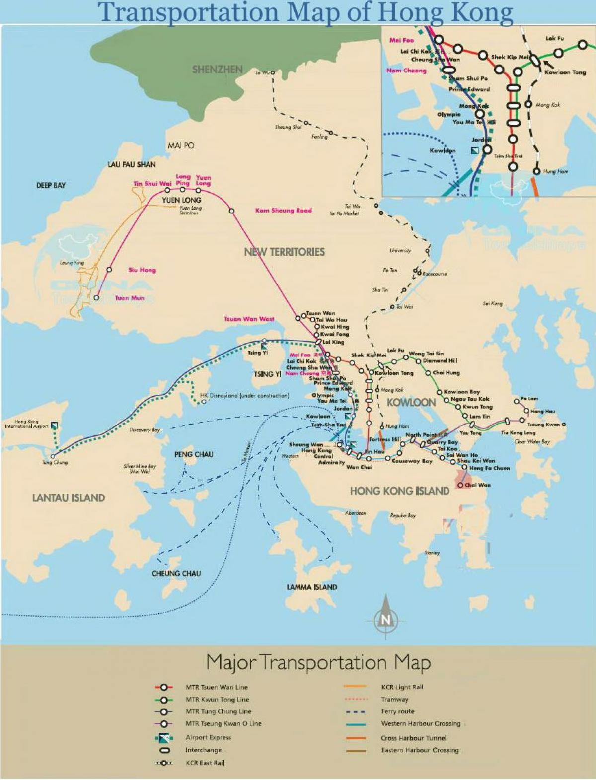 Hong Kong trajekt poti zemljevid